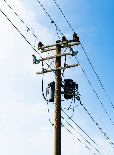 istock Scene of electric poles with blue sky. 2042664339