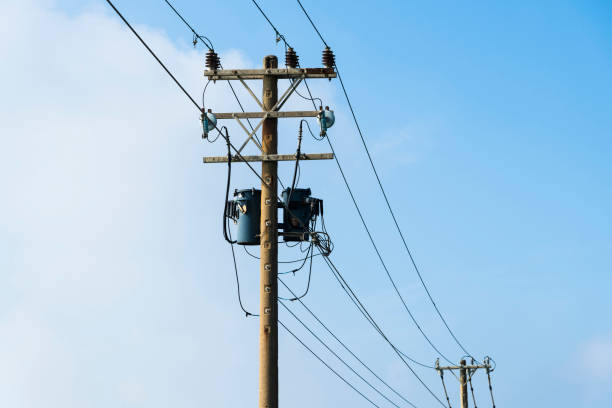 istock Scene of electric poles with blue sky. 2042664348
