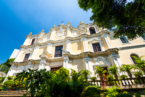 Macau- September 20, 2019: The beautiful St. Joseph's Seminary and Church in Macau, The place is part of the UNESCO World Heritage.