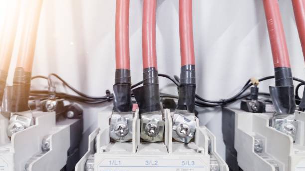 istock Three pashe Wiring on the Terminal cable connection power with connector cable bolt tightening. 2042687227