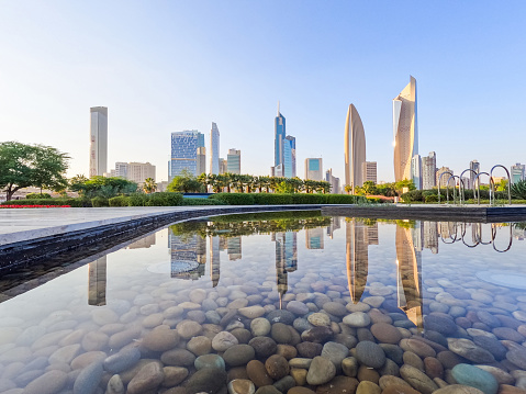 Beautiful skyline of an Al Shaheed park in Kuwait City In Kuwait.
