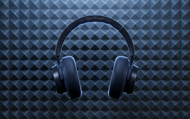 istock Noise-canceling headphone with sound-absorbing cotton background, 3d rendering. 2042714570