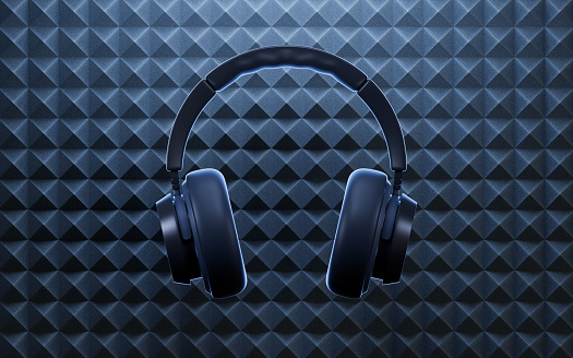 Noise-canceling headphone with sound-absorbing cotton background, 3d rendering. 3D illustration.