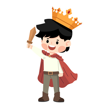 Boy with a wooden sword and a cape cartoon