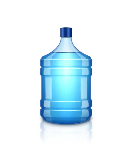 Vector illustration of Vector water bottle. Large plastic big blue transparent bottle for clean water, isolated