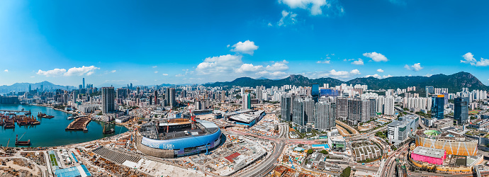 2023 Nov 5, Hong Kong.Aerial view of Kai Tak Sports Park under construction - main venue