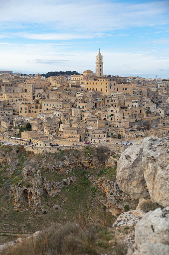 the distance view of Matera sassi, Italy