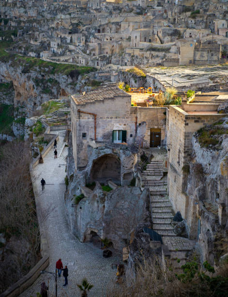 Overlook of Matera sassi with valley, Italy