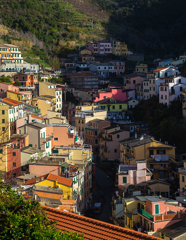 the street uphill in Riomaggiore, Cinque Terre, Italy
