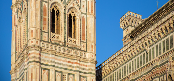 details of the Cathedral of Santa Maria del Fiore tower, Florence, Italy