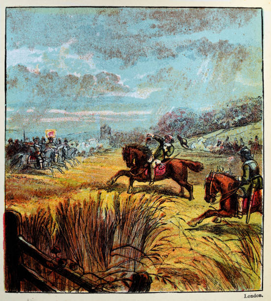 Death of John Hampden at Battle of Chalgrove Field, English Civil War, 17th Century English History Vintage illustration of Death of John Hampden at Battle of Chalgrove Field, English Civil War, 17th Century English History. hampden stock illustrations