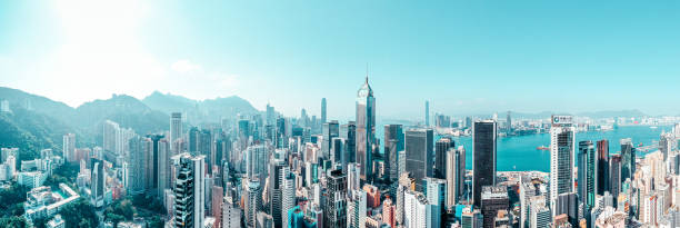 Aerial view of are modern buildings exterior at Hong Kong Aerial view of are modern buildings exterior at Hong Kong central plaza hong kong stock pictures, royalty-free photos & images