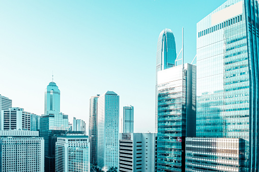 Aerial view of are modern buildings exterior at Hong Kong