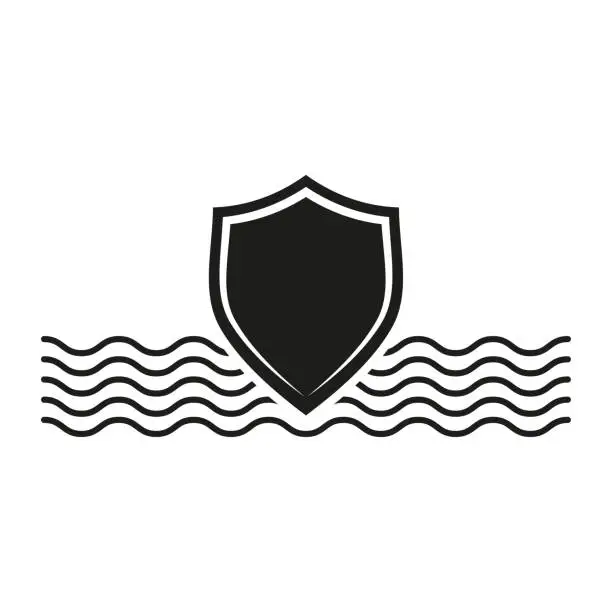 Vector illustration of Shield on water, ensures safety, secure barrier, resilient defense, safeguard symbol. Vector illustration. EPS 10.