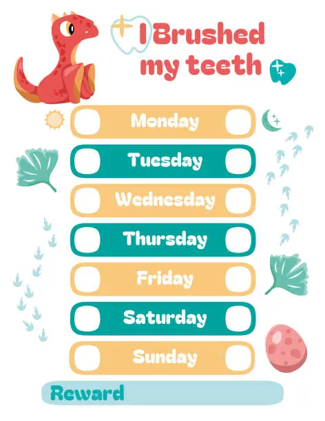 Vector illustration of Daily teeth brushing schedule for children.