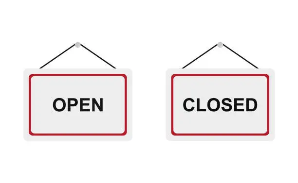 Vector illustration of Open And Closed Hanging Signs On White Background