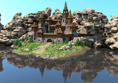 3D rendering of a medieval fortress outside