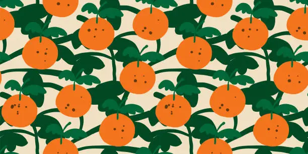 Vector illustration of Hand drawn orange fruits seamless pattern