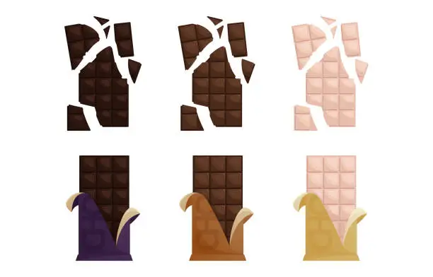 Vector illustration of Set of three types of chocolate on the white background