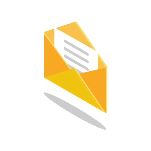 Vector illustration of Envelope isometric icon. Yellow closed envelope. New message.