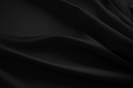Black white dark abstract luxury elegant premium background. Silk satin velvet fabric. Drapery fold curved line wave flowing. Design.