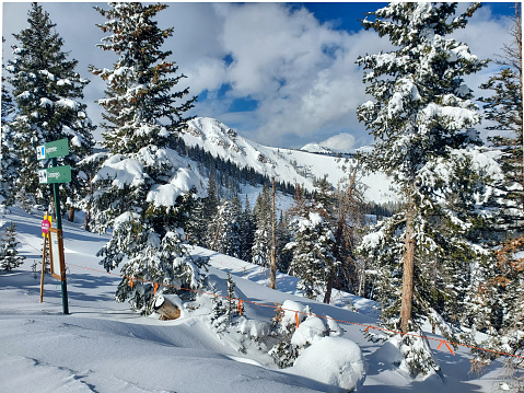 Winter ski run views, Deer Valley Resort, Park City, Utah.