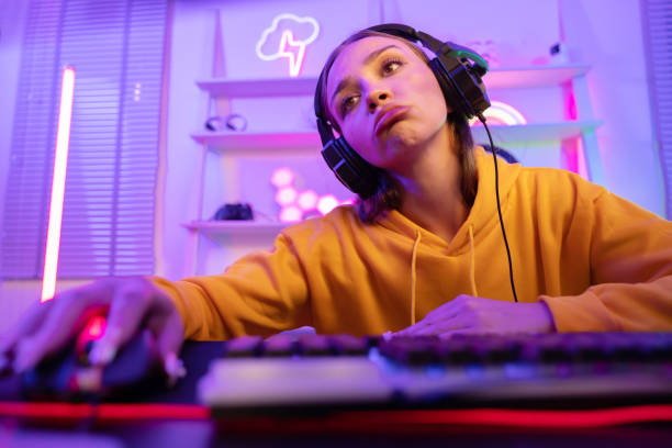 Upset Female Gamer Get Bored After  Losing the Game