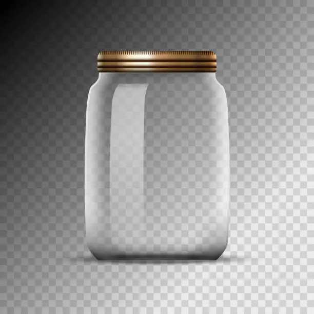 Vector illustration of Empty glass jar isolated on transparent background. White lid bottle jar with metal cap