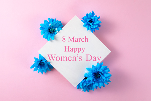 8 of March Women's Day background with paper and flowers