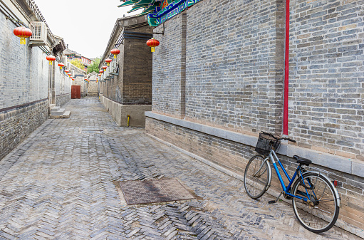 Bicycle in a narrow street in Yangliuqing Town in Tianjin, China