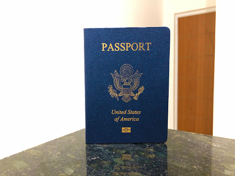 Front view of the American passport, an essential document for exploring the world and its cultures.