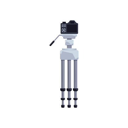 Professional photography equipment. Vector illustration of a camera mounted on a tripod, designed for stability in photo shoots