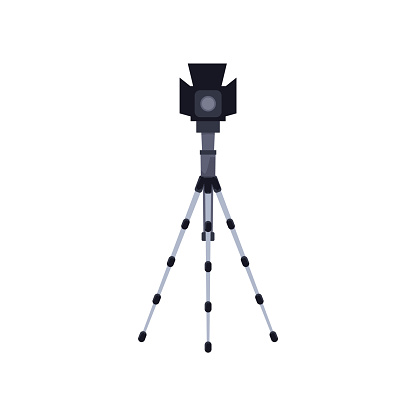 Studio lighting equipment. Vector illustration of a spotlight on an adjustable tripod for professional photography and filming