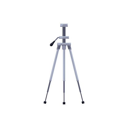 A sleek, modern camera tripod with extended legs and an adjustable head. Vector illustration ideal for photography-related content