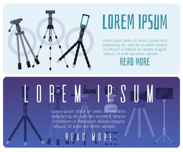 Vector illustration of Photography tripods banner set vector illustration