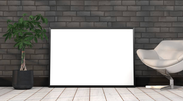 istock abstract mock up room with picture frame as template - 3D Illustration 2042930541