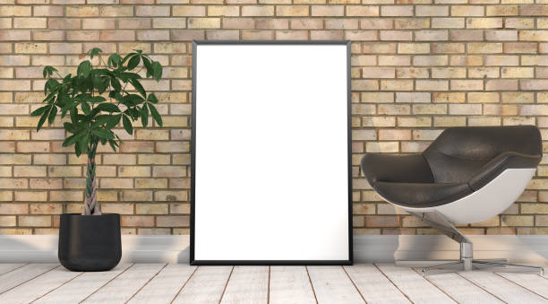 istock abstract mock up room with picture frame as template - 3D Illustration 2042931636