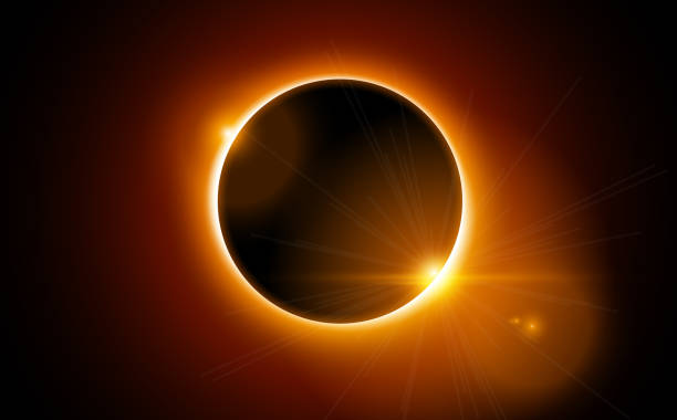 ilustrações de stock, clip art, desenhos animados e ícones de solar eclipse vector total sun background. moon eclipse glow in space. solar planet circle - eclipse