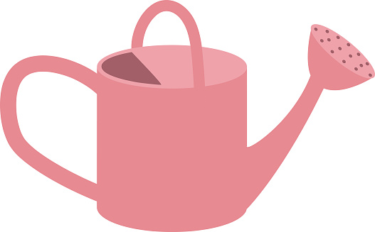 Pink watering can for gardening isolated in white background