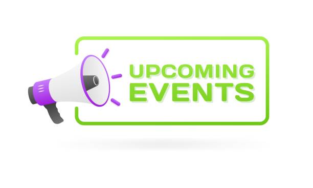 Upcoming events banner icon. Flat style. Vector icon Upcoming events banner icon. Flat style. Vector icon upcoming events clip art stock illustrations