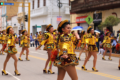 Huancayo, Peru: Photo of group of folkloric dancers dancing \