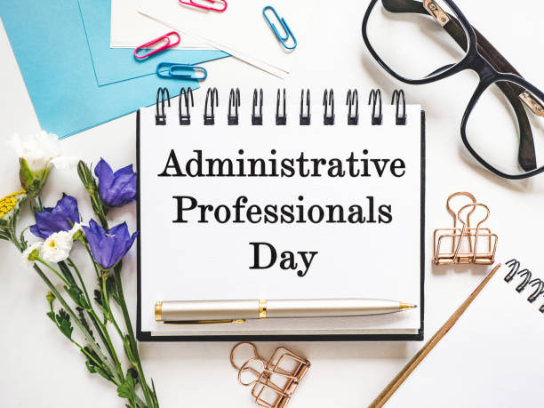 istock Happy Administrative Professionals Day. Notepad with congratulatory inscriptions 2042978862