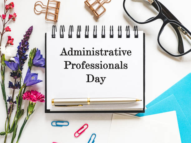 istock Happy Administrative Professionals Day. Notepad with congratulatory inscriptions 2042978878