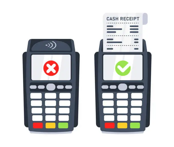 Vector illustration of POS terminal, Payment machine. Wireless Contactless Terminal. Vector illustration