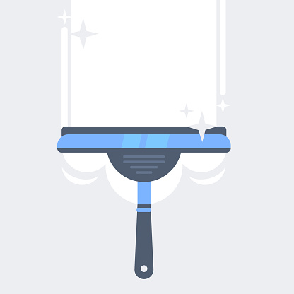 Window cleaning. Glass scraper glides over the glass. Vector illustration.