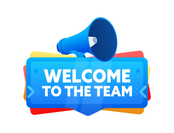 Welcome to the team announcement with megaphone. Vector illustration Welcome to the team announcement with megaphone. Vector illustration. teamwork slogan stock illustrations