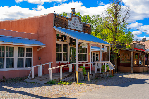 A former Wild West movie set Pioneertown in California. The town was built and used as a decor for many Wild West movies, now it is a tourist attraction. Here are the wooden buildings on the Mane street.