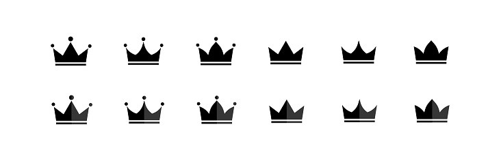 Crown icons set. Line, collection of crowns for design. Vector icons