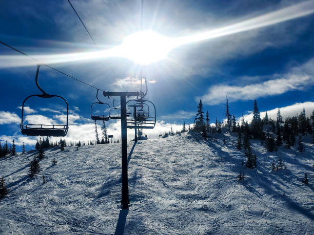 Ski lift view into the sun. Brian Head ski resort, Utah.