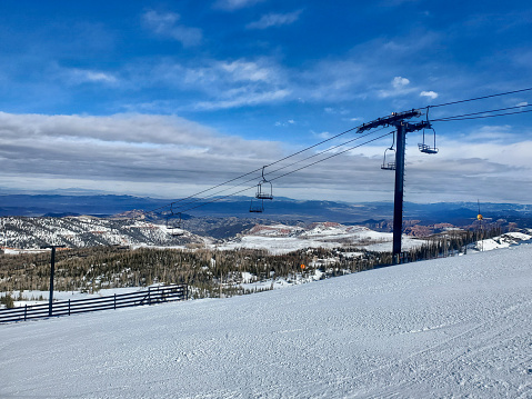 Ski lift and distant view. Brian Head ski resort, Utah.